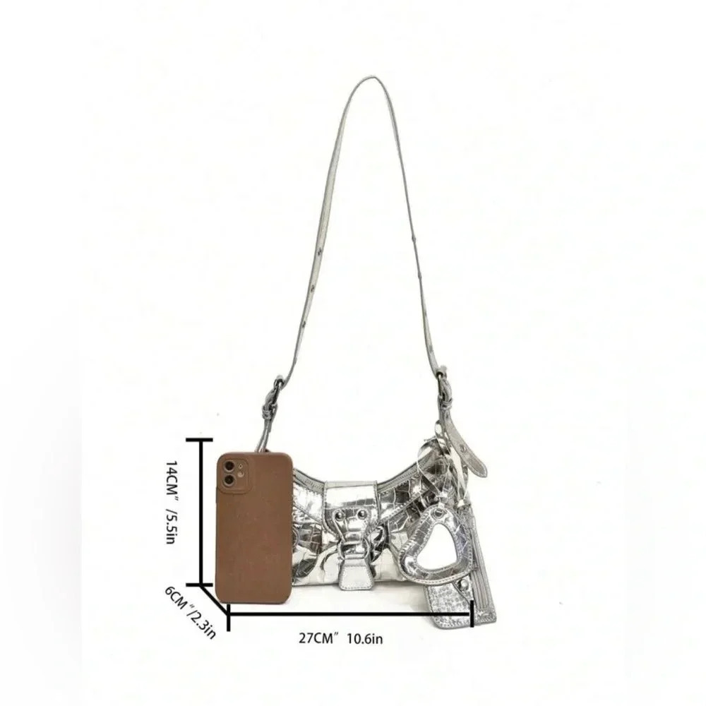 NWOT The New Drawstring Women's Fashion Bucket Bag Rivet 3-Piece Motorcycle Bag - Picture 10 of 10